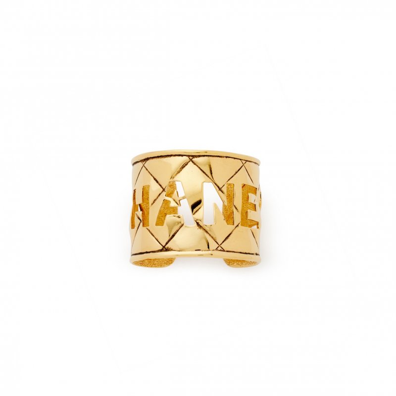 (image for) CHANEL VINTAGE GOLD CUT OUT LOGO STATEMENT CUFF 1980S