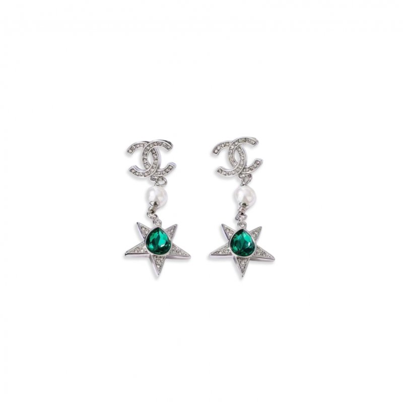 (image for) CHANEL GREEN DIAMANTE STAR CC DROP EARRINGS ABA380