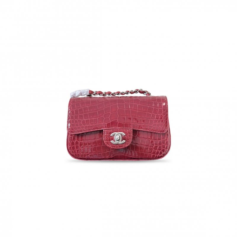 (image for) CHANEL MASTER RED SHINY ALLIGATOR CLASSIC MINI FLAP BAG FEATURING SILVER-TONE HARDWARE (20*12*6cm)