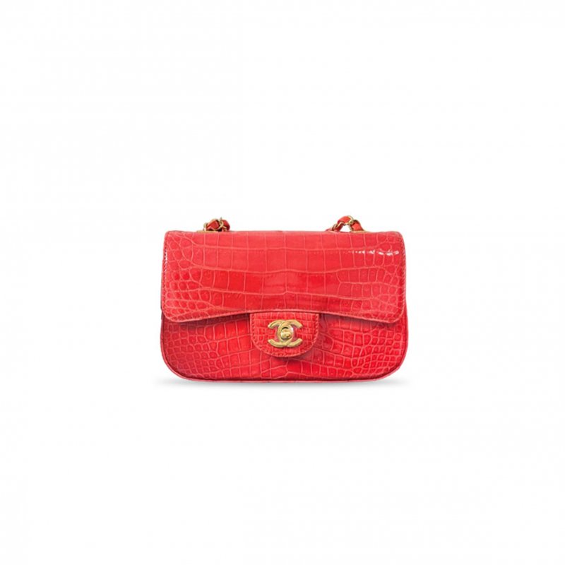 (image for) CHANEL MASTER RED SHINY ALLIGATOR CLASSIC MINI FLAP BAG FEATURING GOLD HARDWARE (20*12*6cm)