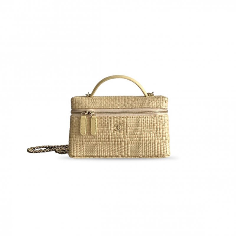 (image for) CHANEL MASTER CLASSIC VANITY WITH CHAIN BRAIDED RAFFIA & GOLD TONE METAL AP4385 (19.5*17*5cm)