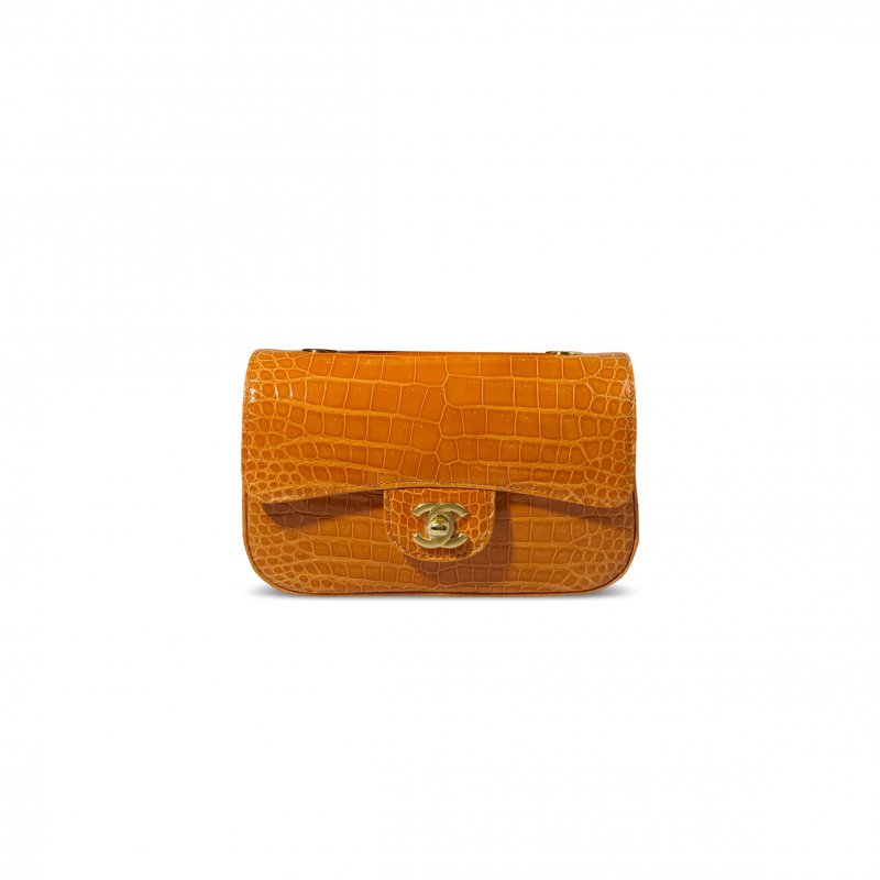 (image for) CHANEL MASTER MINI SHINY ORANGE ALLIGATOR CLASSIC FLAP BAG (20*12*6cm)