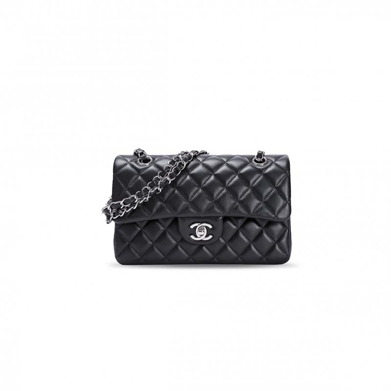 (image for) CHANEL MASTER SMALL CLASSIC DOUBLE FLAP BLACK LAMBSKIN SILVER HARDWARE A01113 (23*14.5*6cm)