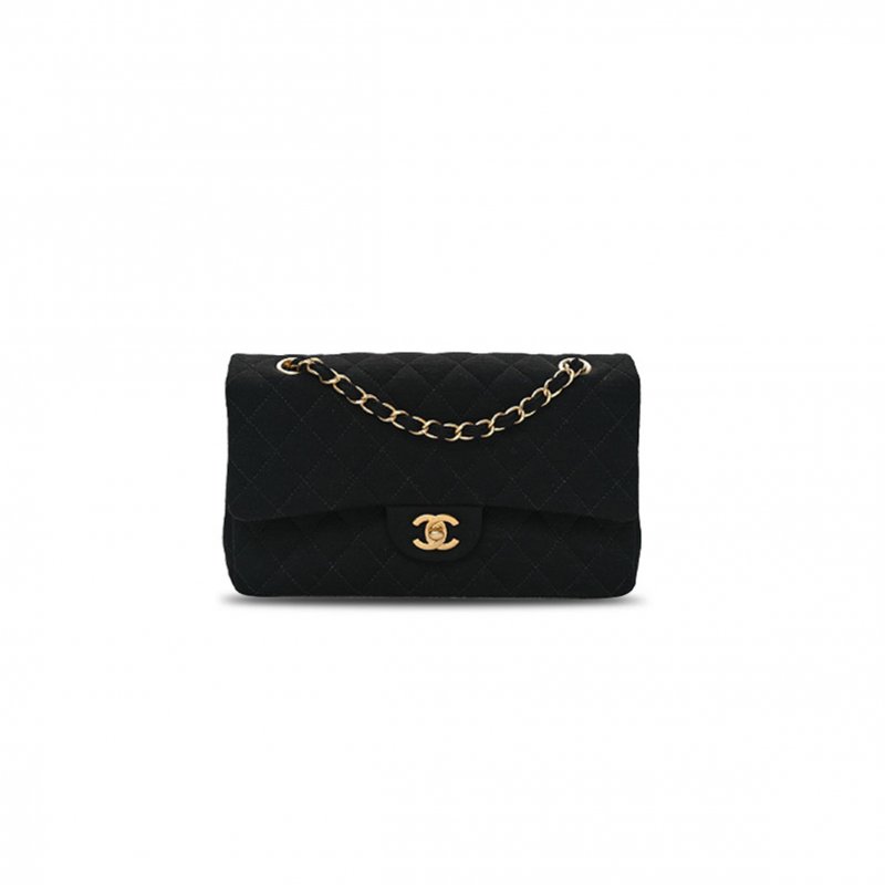 (image for) CHANEL MASTER JERSEY QUILTED MEDIUM DOUBLE FLAP BLACK (25*17*7cm)