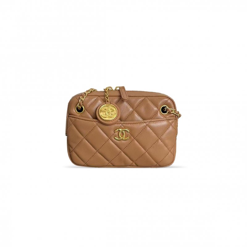 (image for) CHANEL GOLD COIN CAMERA BAG BLACK GOLD BUCKLE AS5190 (18*12*7cm)