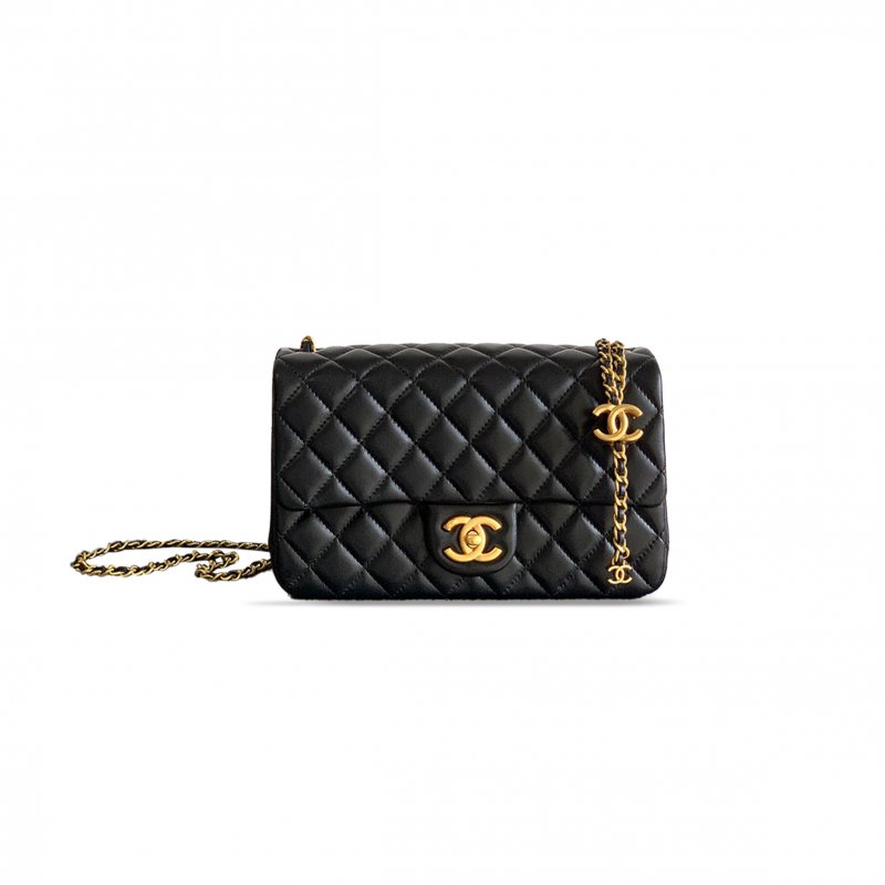 (image for) CHANEL LARGE FLAP BAG SHINY LAMSKIN IN BLACK 255301 (23.5*14.5*7cm)
