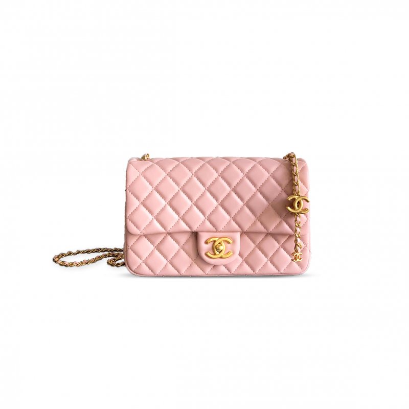 (image for) CHANEL LARGE FLAP BAG SHINY LANBSKIN IN SAKURA POWDER 255308 (23.5*14.5*7cm)