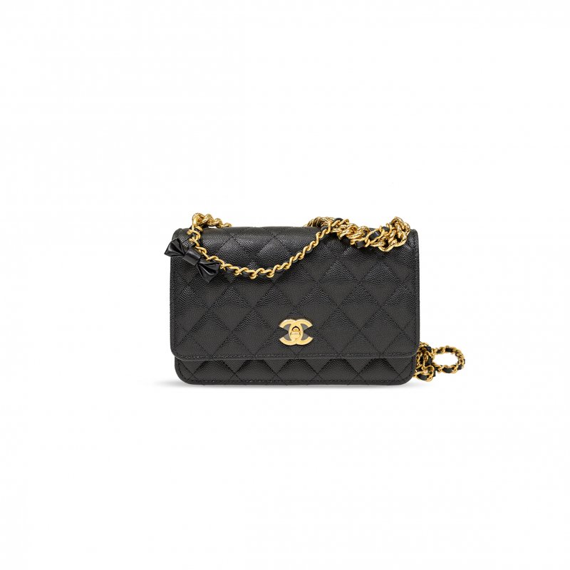 (image for) CHANEL LYCHEE PEEL CC TURNLOCK WALLET ON CHAIN WOC BLACK AP3910 (20*12.5*4cm)