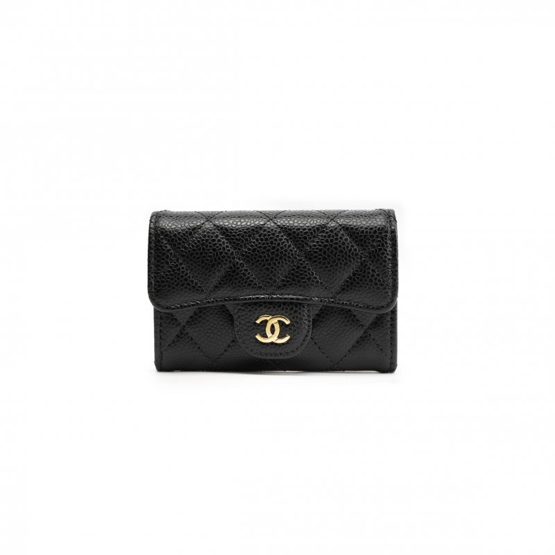 (image for) CHANEL GRAINED COWHIDE QUILTED FLAP CARD HOLDER WALLET BLACK AP0214 (11.3*7.5*2.5cm)