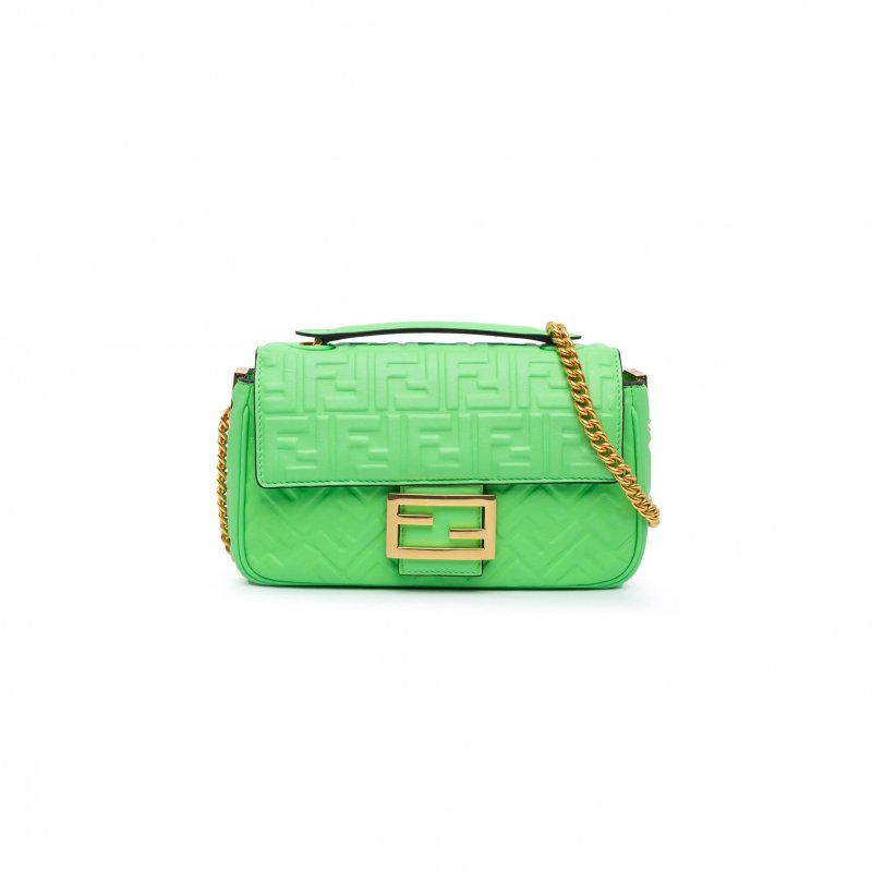 (image for) FENDI ZUCCA EMBOSSED LEATHER CHAIN MIDI BAGUETTE (23*13*6cm)