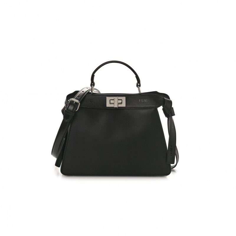 (image for) FENDI VITELLO SETA SHINY NAPPA LOGO EMBOSSED LACES SMALL PEEKABOO I SEE U SATCHEL BLACK (27*20*11cm)