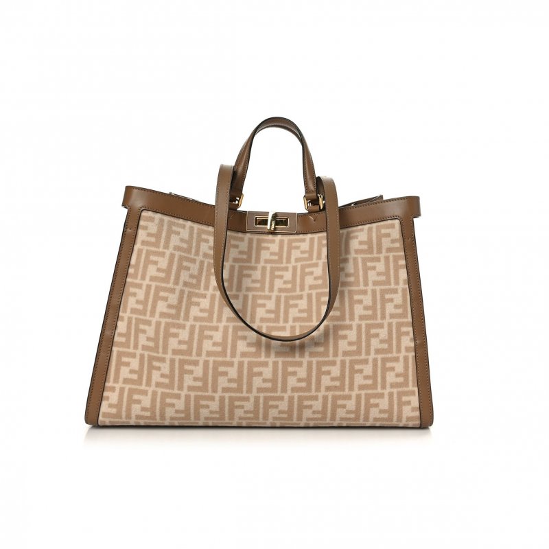 (image for) FENDI WOOL VITELLO KING SETA FF 1974 MEDIUM PEEKABOO X-TOTE BEIGE CAMMELLO SAND (41*29*15cm)