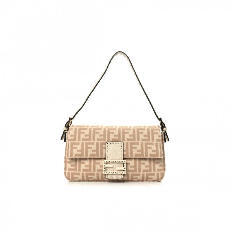 (image for) FENDI WOOL CUOIO ROMANO SELLERIA FF 1974 BAGUETTE 1997 BEIGE CAMMELLO CAMELIA (27*15*6cm)