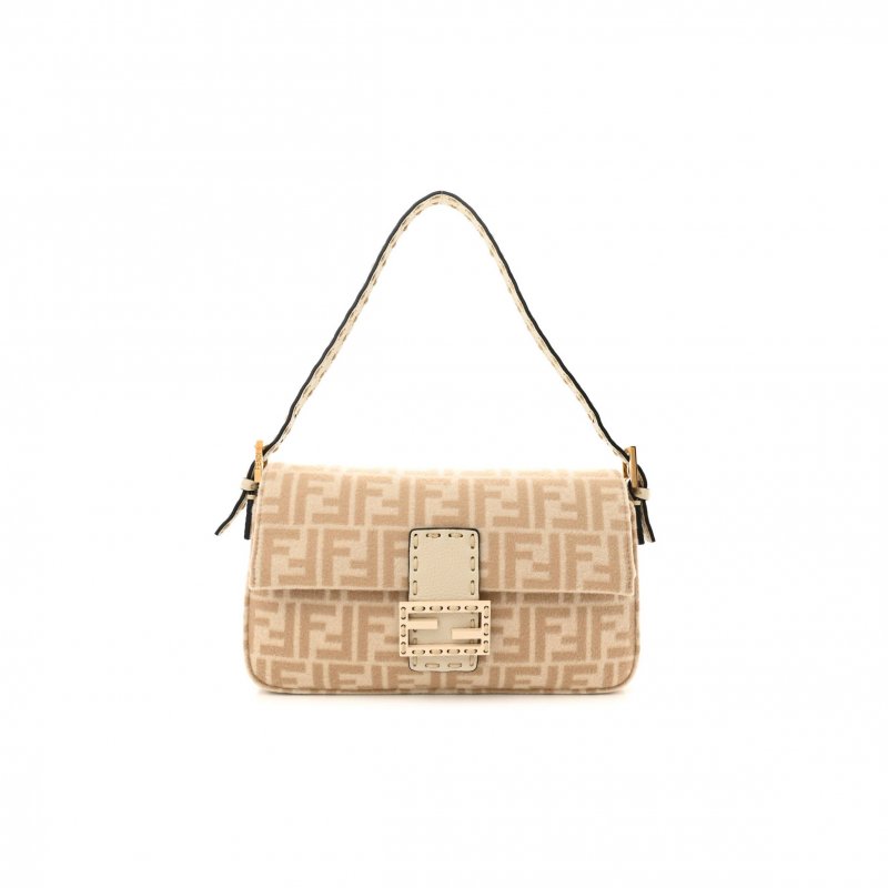 (image for) FENDI WOOL CUOIO ROMANO SELLERIA FF 1974 BAGUETTE 1997 BEIGE CAMMELLO CAMELIA (27*14*4cm)