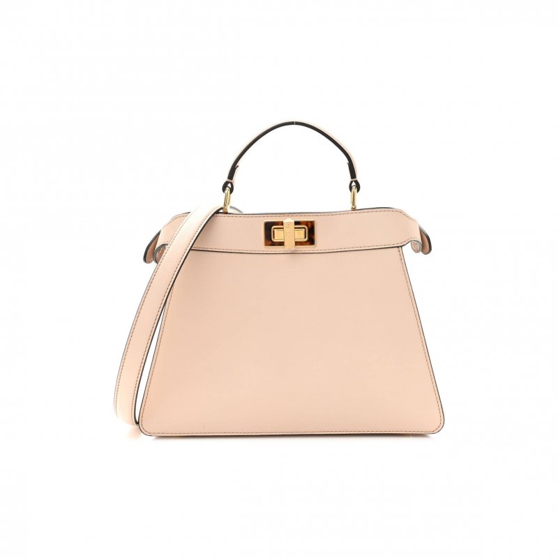 (image for) FENDI VITELLO SETA SHINY NAPPA PLEXIGLASS SMALL PEEKABOO I SEE U SATCHEL POUDRE (27*20*10cm)