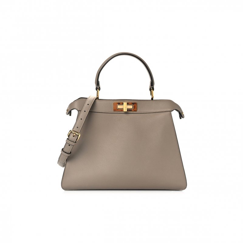 (image for) FENDI VITELLO SETA SHINY NAPPA PLEXIGLASS MEDIUM PEEKABOO I SEE U SATCHEL TORTORA (33*25*12cm)