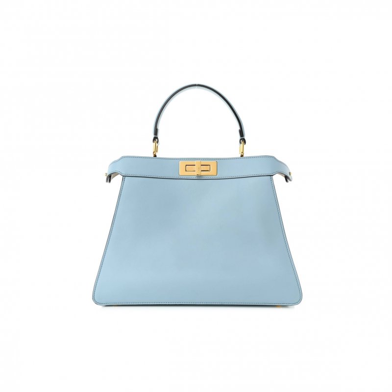 (image for) FENDI VITELLO SETA SHINY NAPPA MEDIUM PEEKABOO I SEE U SATCHEL AZZURRO BABY CAMELIA (33*24*13cm)