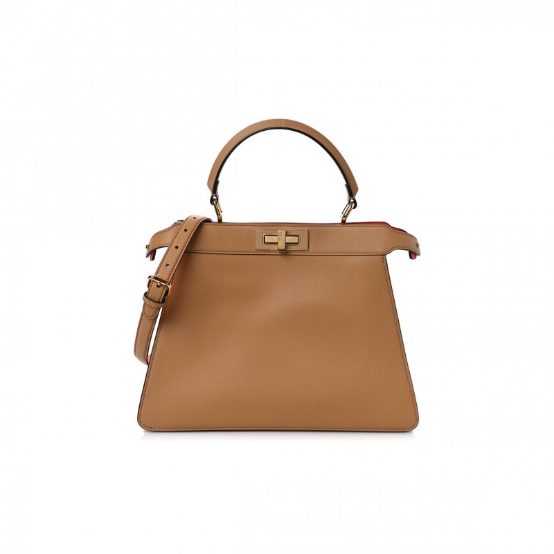 (image for) FENDI VITELLO SETA NAPPA PLEXIGLASS BI-COLOR MEDIUM PEEKABOO I SEE U SATCHEL MIELE SCURO TULIPANO (33*25*13cm)