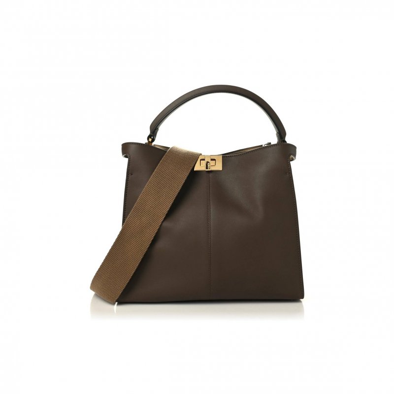 (image for) FENDI VITELLO SETA GLAZED FABRIC FF 1974 MEDIUM PEEKABOO X-LITE MAYA MOGANO PANNA (30*25*15cm)