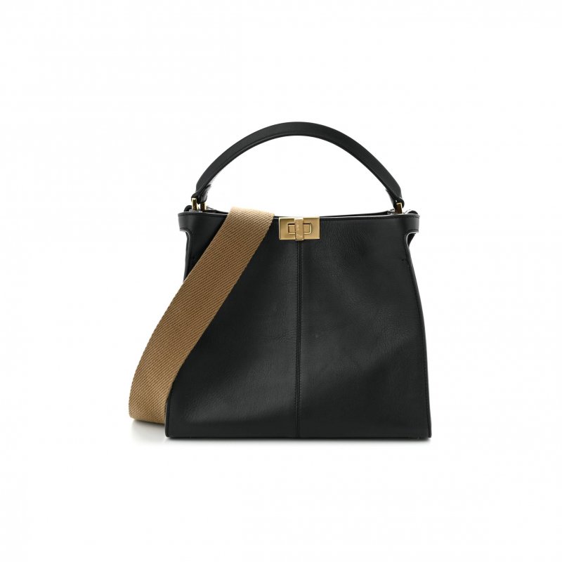 (image for) FENDI VITELLO SETA GLAZED FABRIC FF 1974 MEDIUM PEEKABOO X-LITE BLACK (29*25*14cm)
