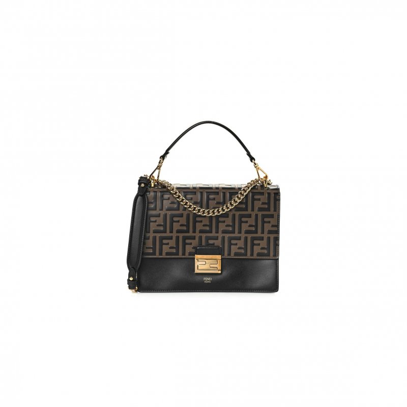 (image for) FENDI VITELLO LIBERTY BI-COLOR FF 1974 EMBOSSED CHAIN STRAP KAN U SHOULDER BAG BLACK MAYA (25*20*8cm)