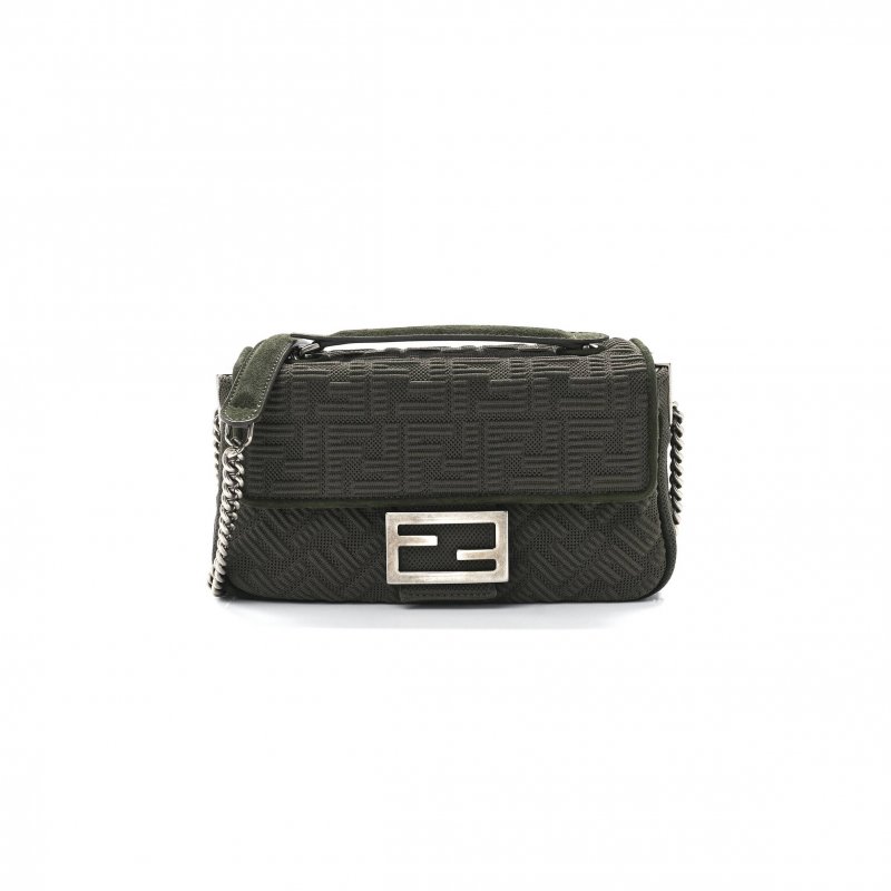 (image for) FENDI TECHNICAL FABRIC FF MIDI CHAIN BAGUETTE OLIVA (23*13*6cm)