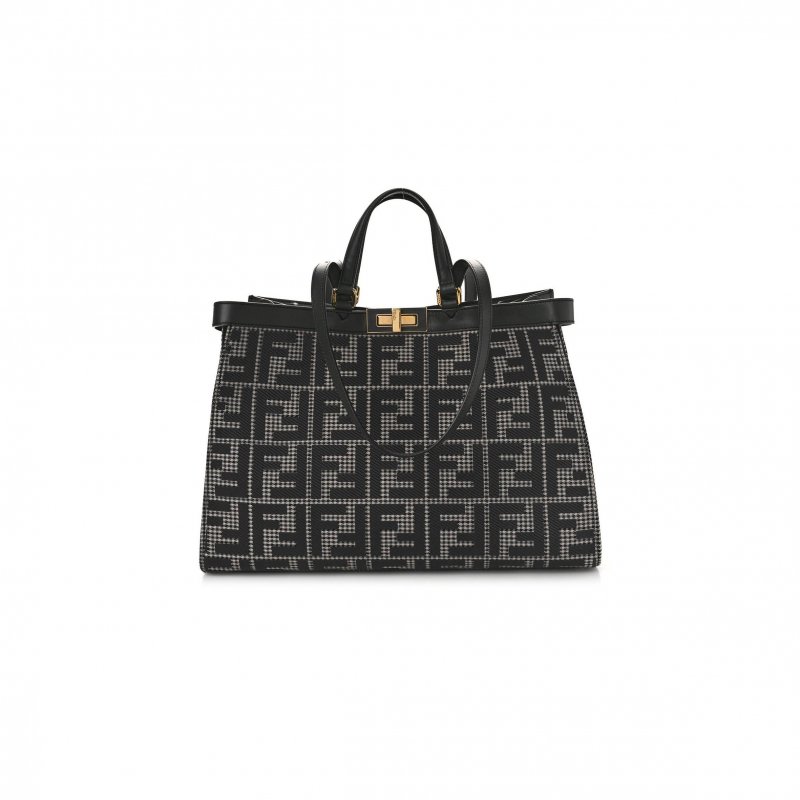 (image for) FENDI WOOL VITELLO KING HOUNDSTOOTH FF EMBROIDERED MEDIUM PEEKABOO X-TOTE GRIGIO ANTHRACITE (41*29*16cm)