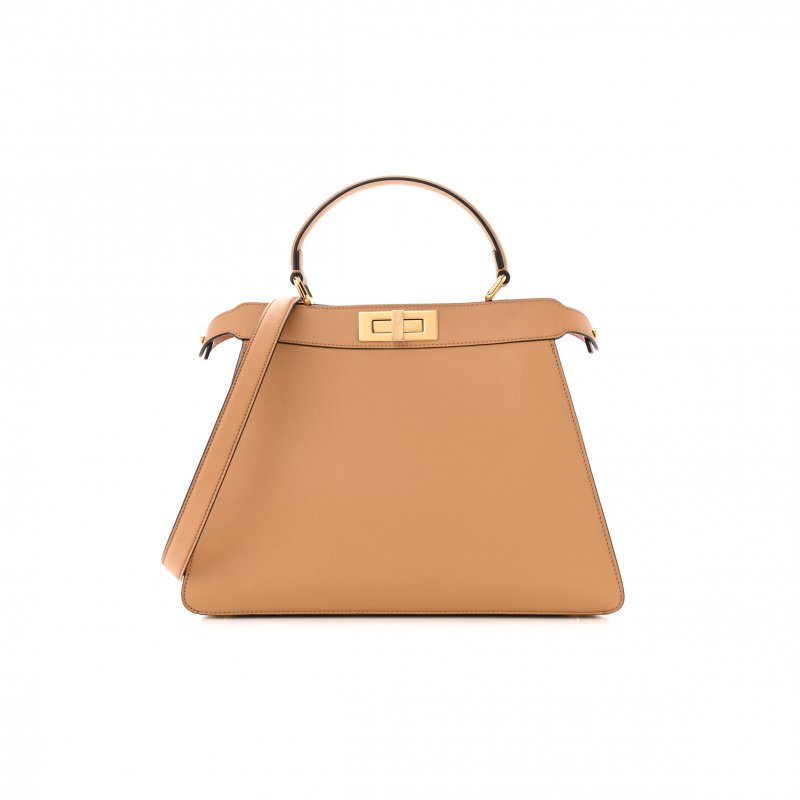 (image for) FENDI VITELLO SETA NAPPA FF STRIPED EMBOSSED MEDIUM PEEKABOO I SEE U SATCHEL MIELE SCURO MULTICOLOR (33*25*13cm)