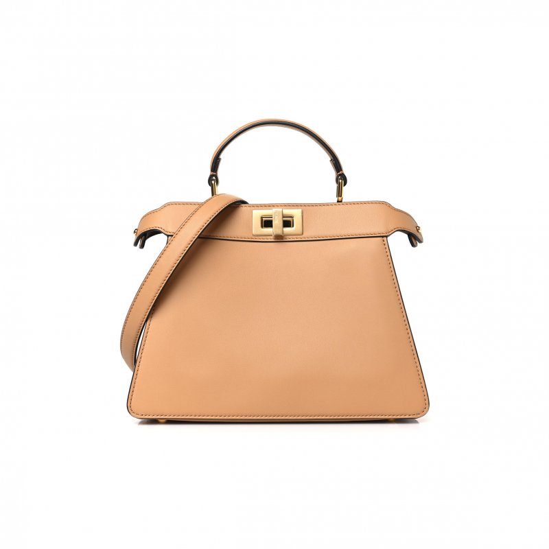 (image for) FENDI VITELLO SETA NAPPA BI-COLOR SMALL PEEKABOO I SEE U SATCHEL MIELE SCURO LIGHT ROSE TORTORA (27*20*11cm)