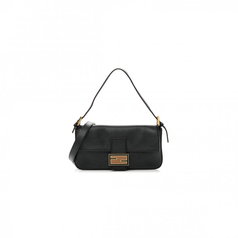 (image for) FENDI VITELLO FLAMINGO ENAMEL BAGUETTE BLACK (27*15*4cm)