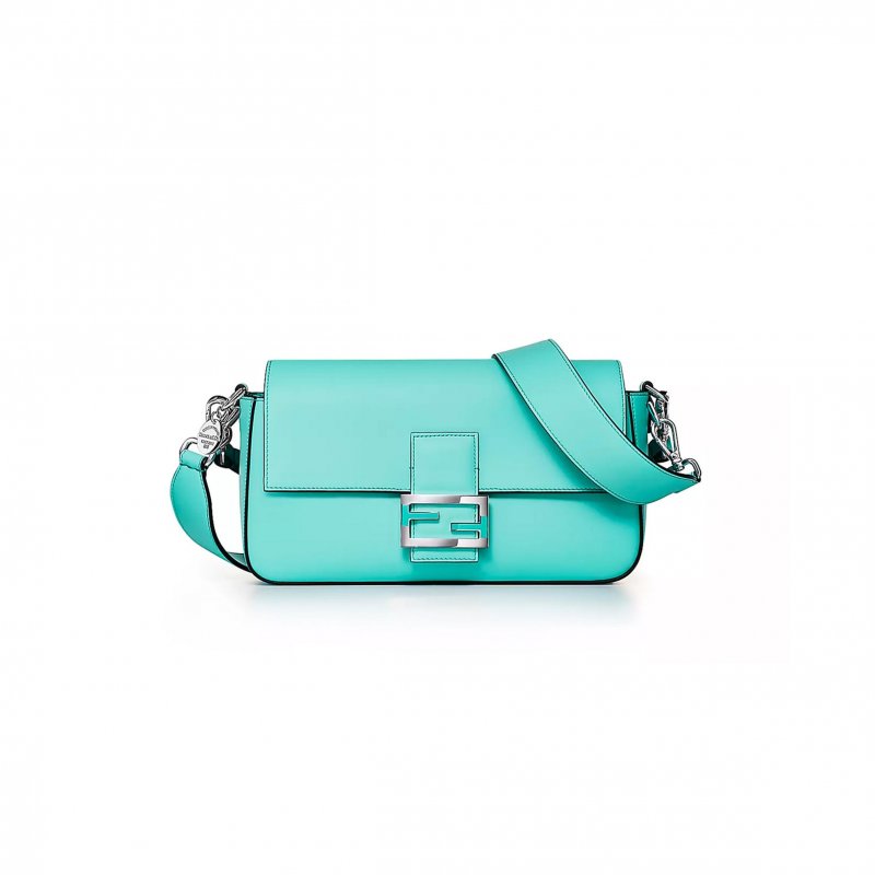 (image for) FENDI X TIFFANY MEDIUM BAGUETTE IN TIFFANY BLUE LEATHER WITH STERLING SILVER (27*13*6cm)
