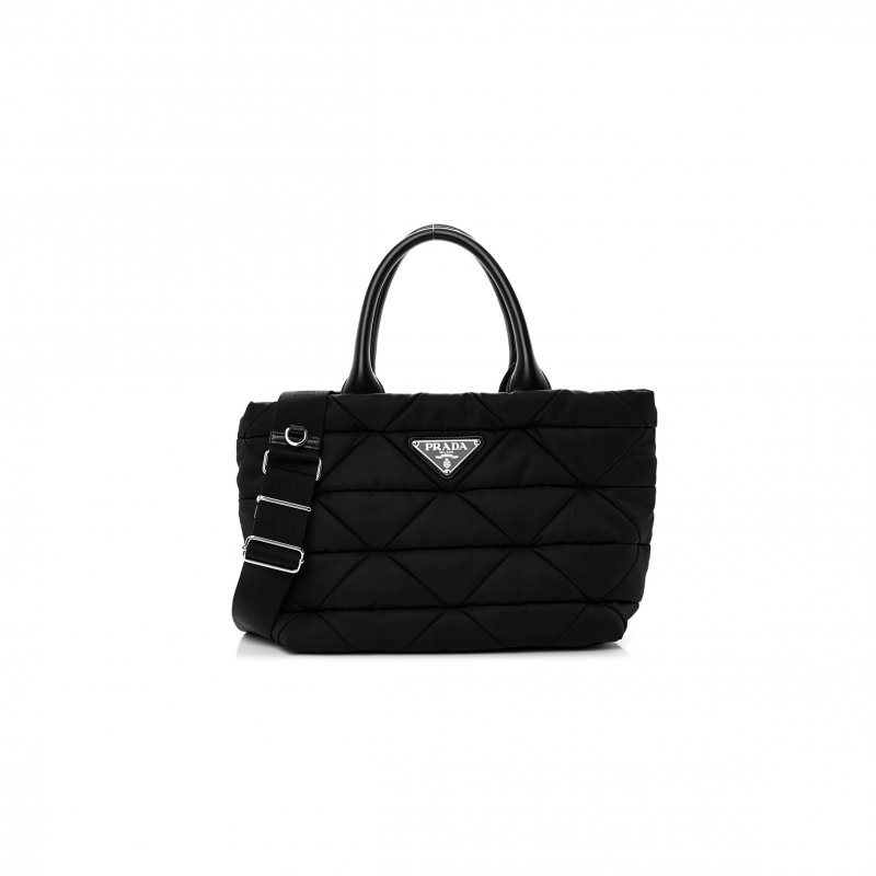 (image for) PRADA TESSUTO NYLON TRIANGLE SMALL PADDED TOTE BLACK (28*20*16cm)
