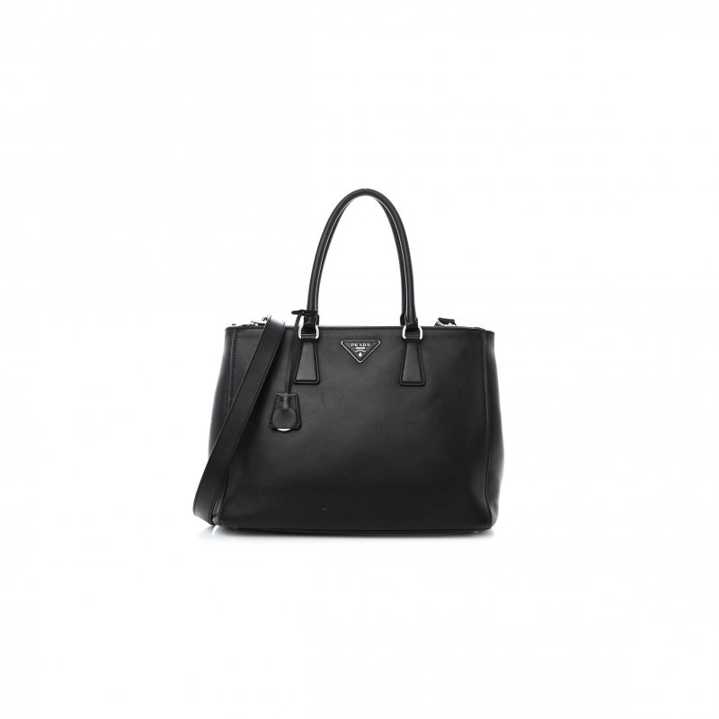 (image for) PRADA SOFT CALFSKIN GALLERIA DOUBLE ZIP TOTE BLACK (32*24*13.5cm)