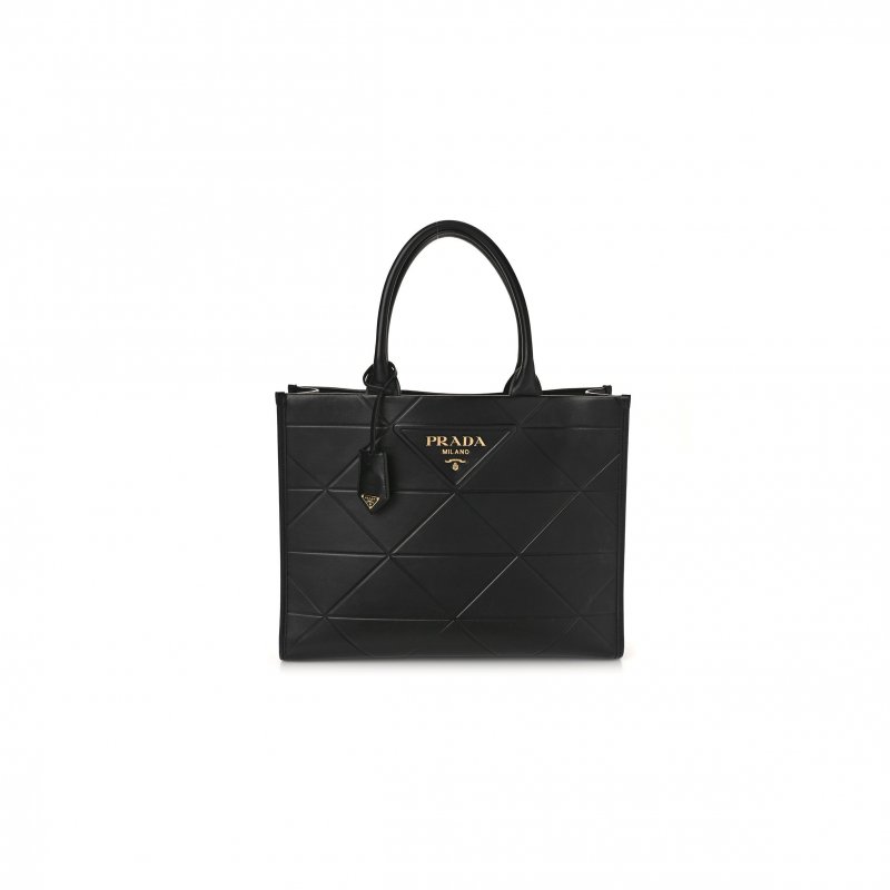 (image for) PRADA SOFT CALFSKIN TRIANGOLO SYMBOLE EMBOSSED MEDIUM TOTE BLACK (35*27*11cm)