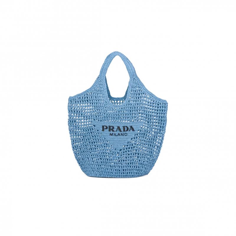 (image for) PRADA TRIANGLE LOGO BUCKET TOTE RAFFIA BLUE 1BG424 (53*40cm)