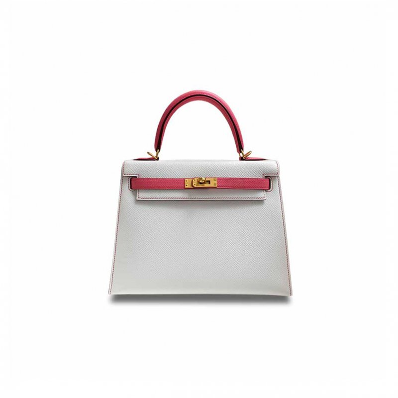 (image for) HERMÈS MASTER KELLY 25 EPSOM WHITE LIPSTICK PINK BRUSHED GOLD BUCKLE (25*17*7cm)