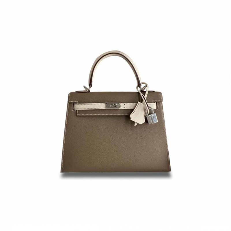 (image for) HERMÈS MASTER KELLY 25 EPSOM MILKSHAKE WHITE WITH PEWTER GRAY SILVER BUCKLE (25*17*7cm)