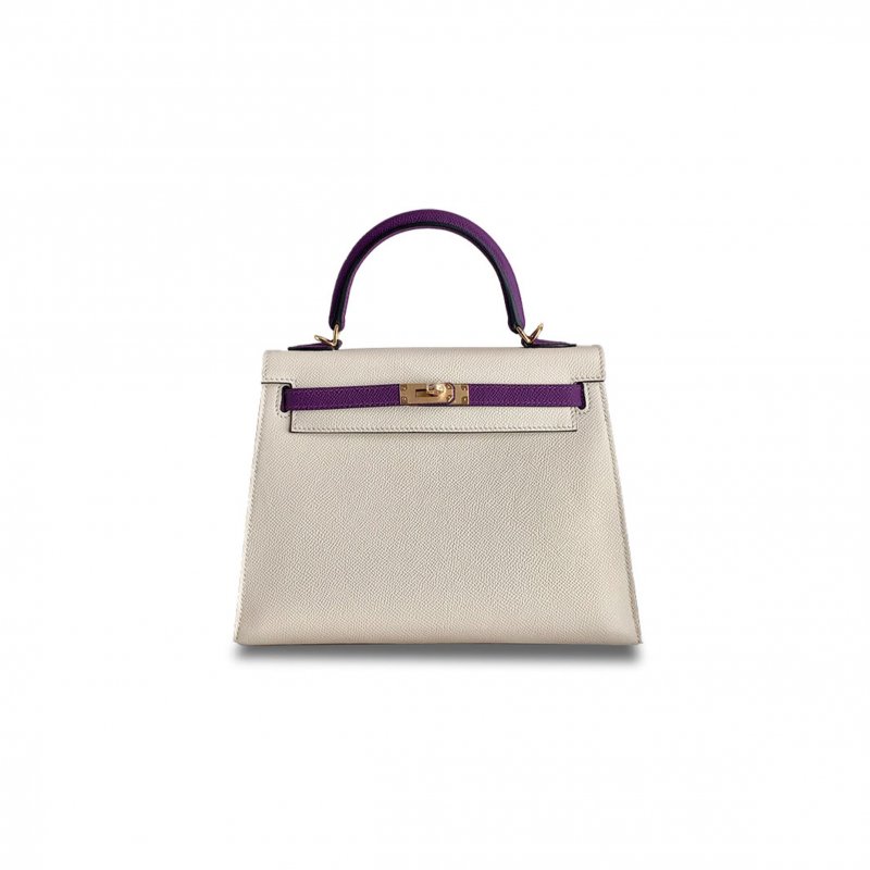 (image for) HERMÈS MASTER KELLY 25 EPSOM MILKSHAKE WHITE WITH SEA ANEMONE PURPLE GOLD BUCKLE (25*17*7cm)