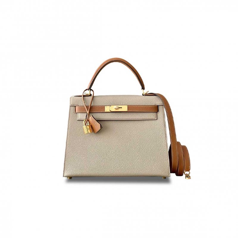 (image for) HERMÈS MASTER KELLY 25 EPSOM TRENCH COAT GRAY WITH GOLD BROWN GOLD BUCKLE (25*17*7cm)