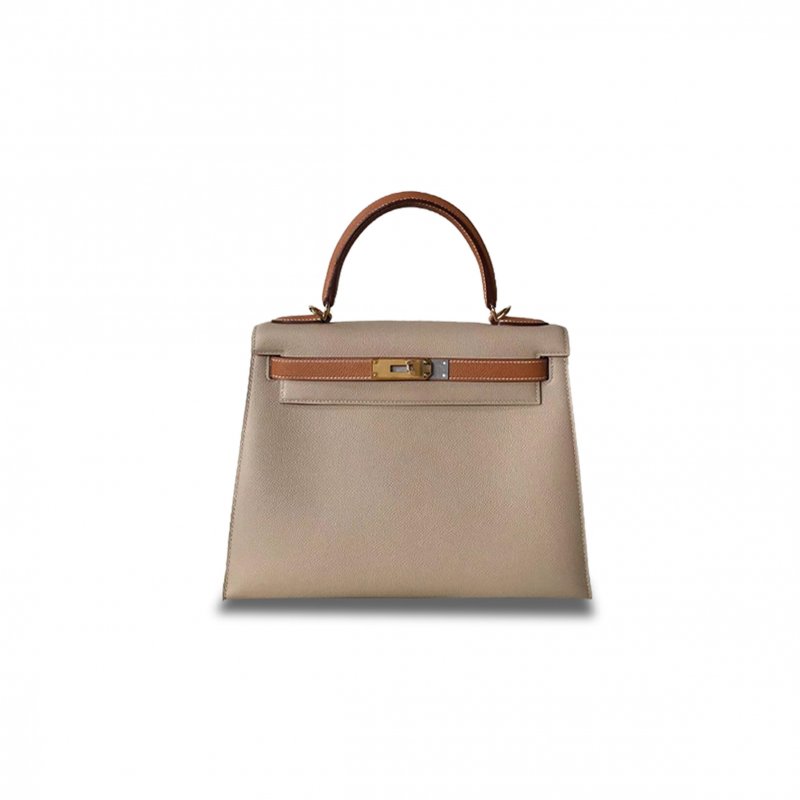 (image for) HERMÈS MASTER KELLY 25 EPSOM TRENCH COAT GRAY GOLDEN BROWN GOLD BUCKLE (25*17*7cm)